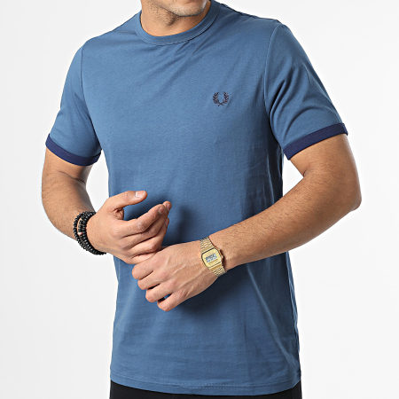 Fred Perry - M3519 Camiseta Ringer Azul Medianoche