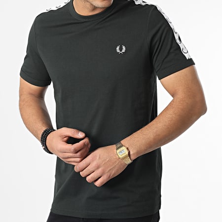 Fred Perry - Tee Shirt A Bandes Taped Ringer M4620 Vert Foncé