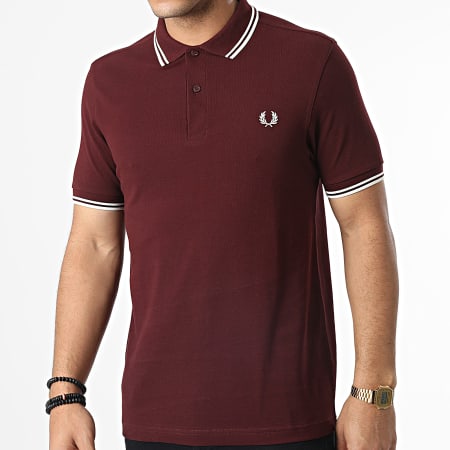 Fred Perry - Polo Manches Courtes Twin Tipped M3600 Bordeaux Blanc