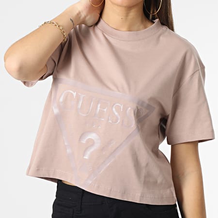Guess - Tee Shirt Crop Femme V2YI06-K8HM0 Rose Pale