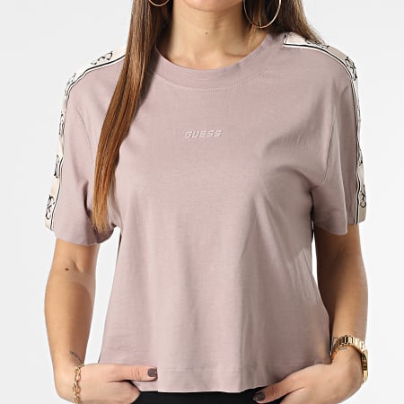 Guess - Camiseta de rayas para mujer V3RI08-I3Z14 Rosa palo
