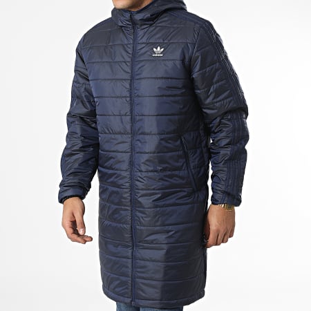 Adidas Originals - HM2460 Cappotto leggero con cappuccio lungo e strisce blu navy