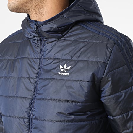 Adidas Originals - HM2460 Abrigo ligero con capucha y rayas Azul marino