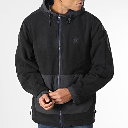 Adidas Originals - HL9188 Giacca con zip con cappuccio reversibile a righe nere e marine