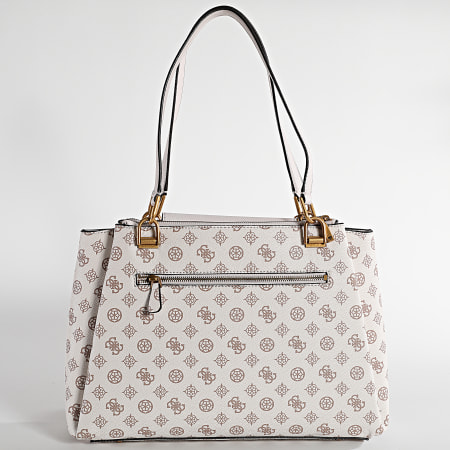 Sac à Main GUESS En Cuir Synthétique Beige - Poignée Réglable - Fermoir Métal Logo - Format Mallette - Environ 30x22x10 Cm