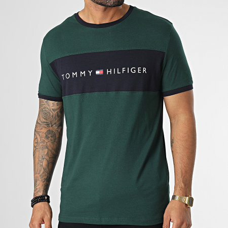 Tommy Hilfiger - Tee Shirt Logo Flag 1170 Vert Bleu Marine