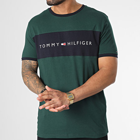 Tommy Hilfiger - Tee Shirt Logo Flag 1170 Vert Bleu Marine