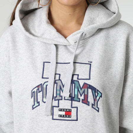 Tommy Jeans - Sweat Capuche Femme Relaxed Tartan 4870 Gris Chiné