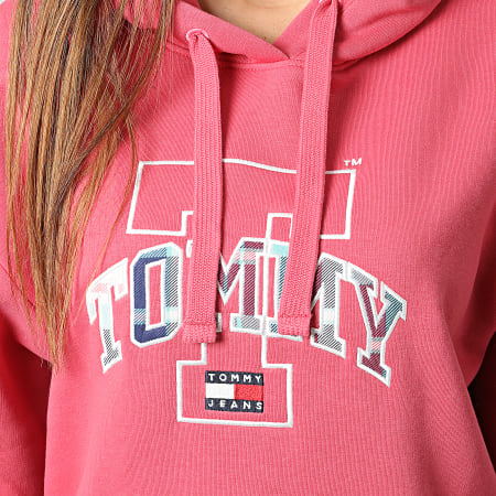 Tommy Jeans - Sudadera con capucha relaxed tartan 4870 rosa para mujer
