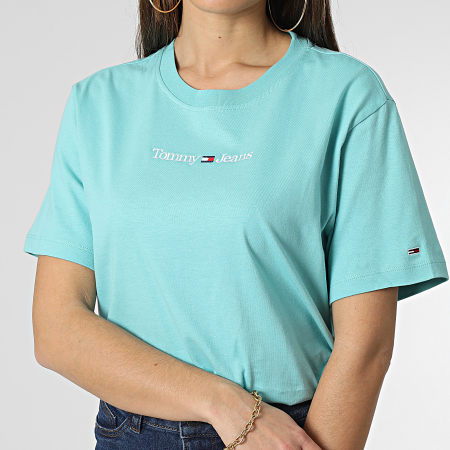 Tommy Jeans - Tee Shirt Femme Classic Serif Linear 5049 Turquoise