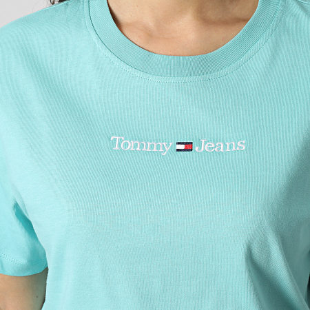 Tommy Jeans - Tee Shirt Femme Classic Serif Linear 5049 Turquoise