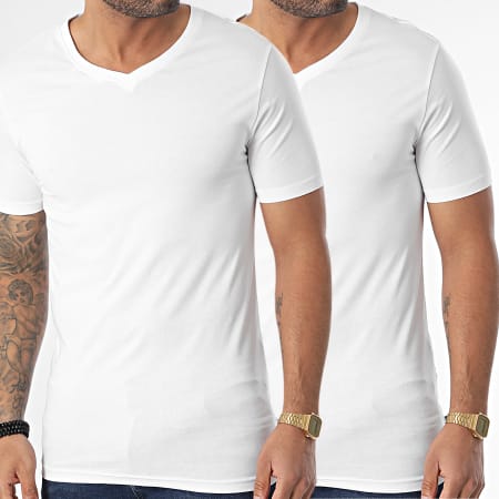 Only And Sons - Lot De 2 Tee Shirts Col V Basic Slim Blanc