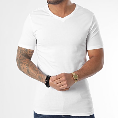 Only And Sons - Lot De 2 Tee Shirts Col V Basic Slim Blanc