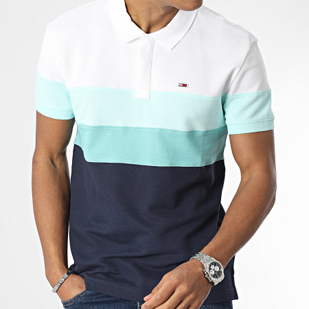 Tommy Jeans - Polo Manches Courtes Colorblock 5753 Bleu Marine Turquoise Blanc