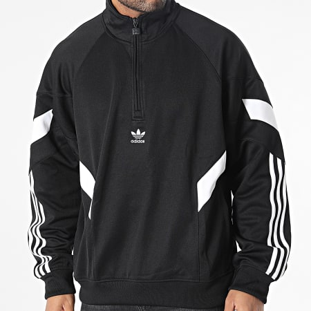 Adidas Originals - HK7336 Felpa con collo a zip a righe nere