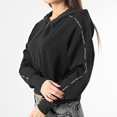 Calvin Klein - Camiseta de rayas con capucha y cremallera para mujer 0425 Negro