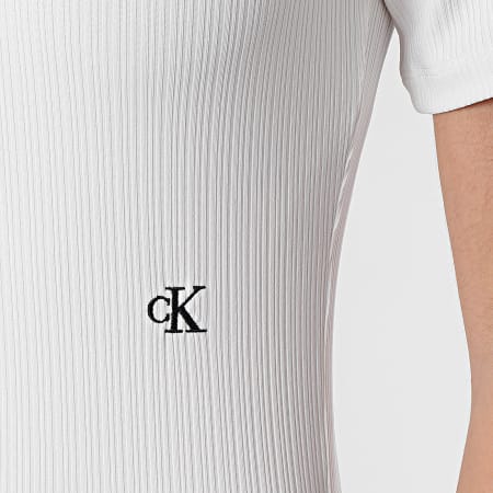 Calvin Klein - Tee Shirt Femme Shiny Rib High Neck 0293 Blanc Cassé