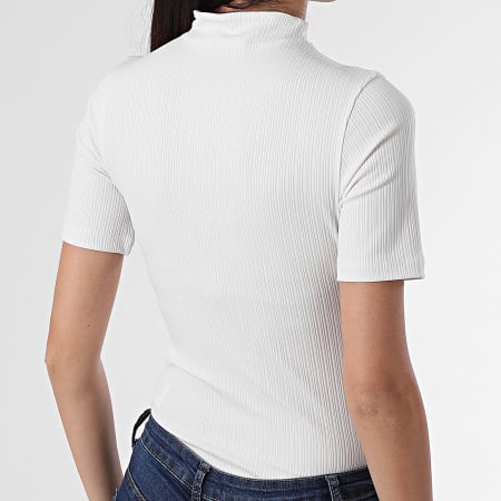 Calvin Klein - Tee Shirt Femme Shiny Rib High Neck 0293 Blanc Cassé