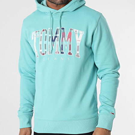 Tommy Jeans - Sweat Capuche Regular Tartan Tommy 5696 Turquoise