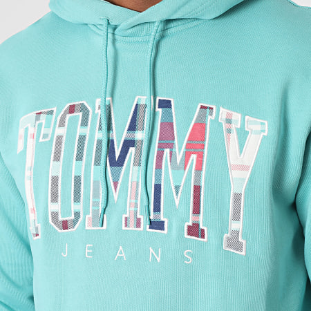 Tommy Jeans - Tommy 5696 Felpa con cappuccio Regular Tartan Turchese
