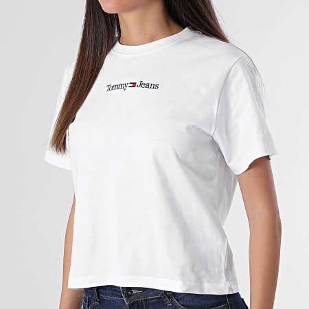 Tommy Jeans - Camiseta Serif Linear Crop 5049 Blanco, Mujer