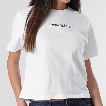 Tommy Jeans - Camiseta Serif Linear Crop 5049 Blanco, Mujer