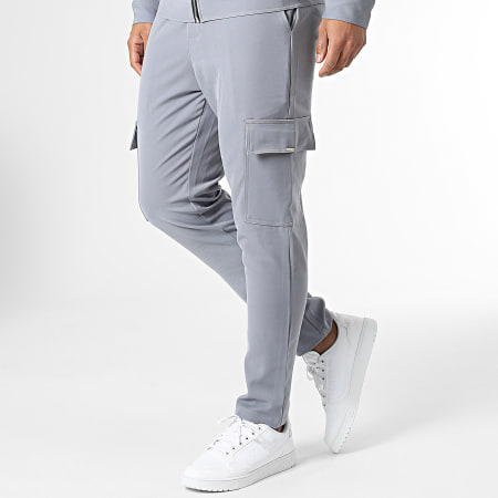 Frilivin - Conjunto de chaqueta gris con cremallera y pantalón cargo