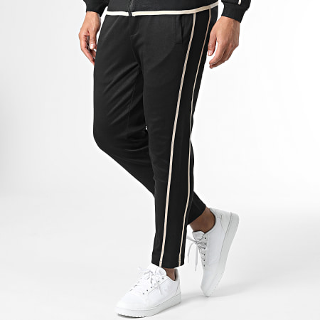 Frilivin - Set giacca con zip e pantaloni da jogging a fascia nero-beige