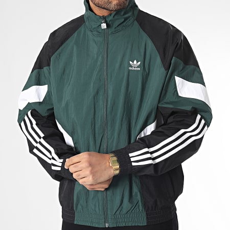 Adidas Originals - Veste Zippée A Bandes Woven HK7321 Vert Noir