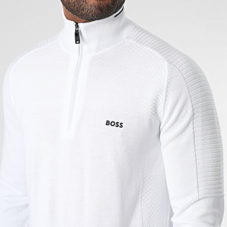 BOSS - Pull Col Zippé Zolet 50482399 Blanc