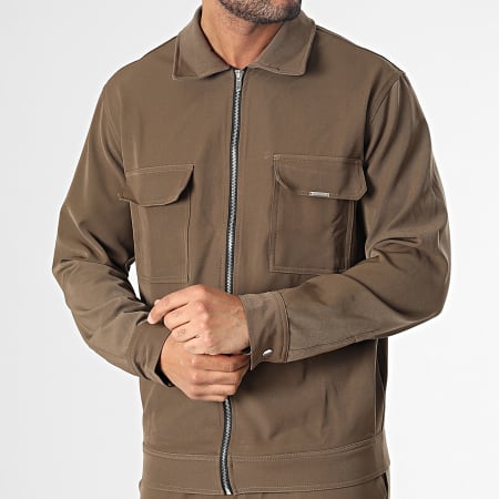 Frilivin - Conjunto de chaqueta marrón con cremallera y pantalón cargo