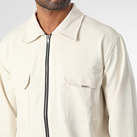Frilivin - Conjunto de chaqueta con cremallera y pantalón cargo beige oscuro