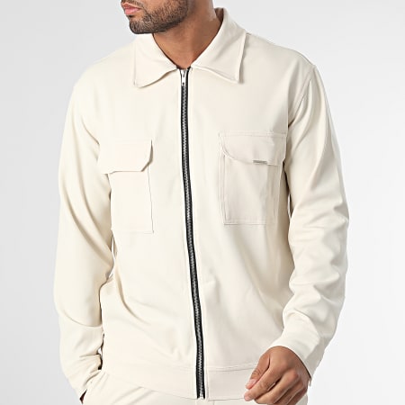 Frilivin - Set giacca con zip e pantaloni cargo beige scuro