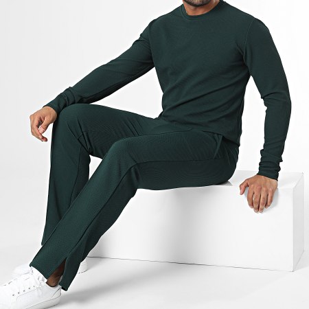 Frilivin - Set di maglietta verde a maniche lunghe e pantaloni da jogging