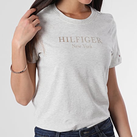 Tommy Hilfiger - Camiseta de mujer Regular Foil Camiseta 7194 Heather Grey
