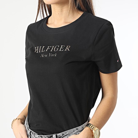 Tommy Hilfiger - Camiseta de mujer Regular Foil Camiseta 7194 Negro