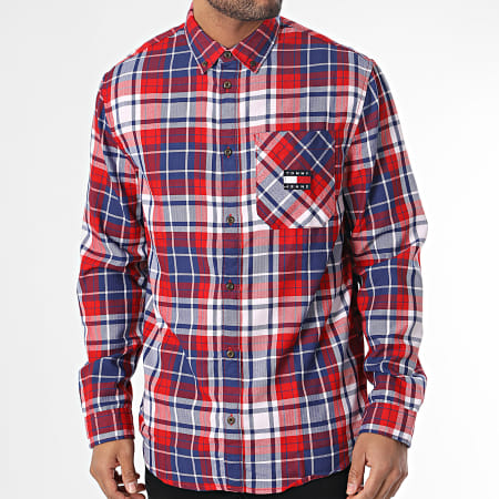 Tommy Jeans - Chemise Manches Longues A Carreaux Relaxed Flannel 5404 Bleu Rouge