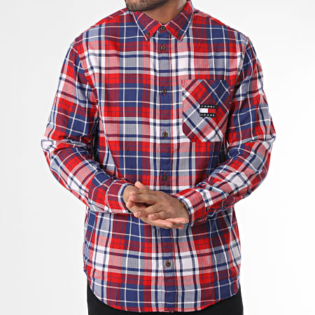 Tommy Jeans - Chemise Manches Longues A Carreaux Relaxed Flannel 5404 Bleu Rouge