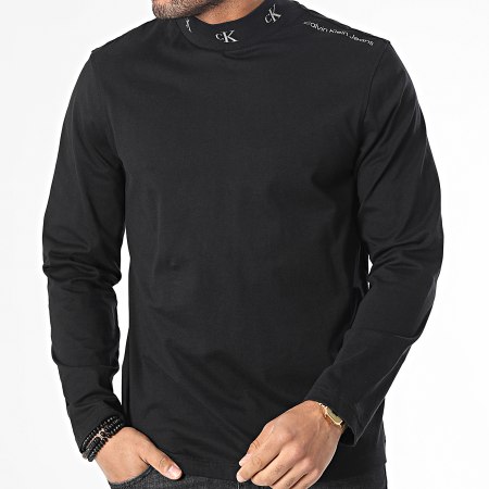 Calvin Klein - Tee Shirt Manches Longues Logo Jacquard Mock 2465 Noir