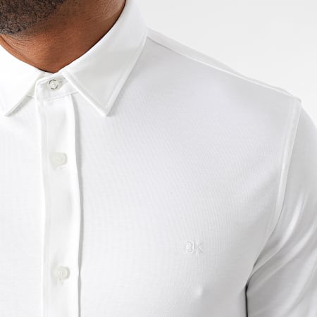 Calvin Klein - Camicia slim in cotone liscio a maniche lunghe 0858 Bianco