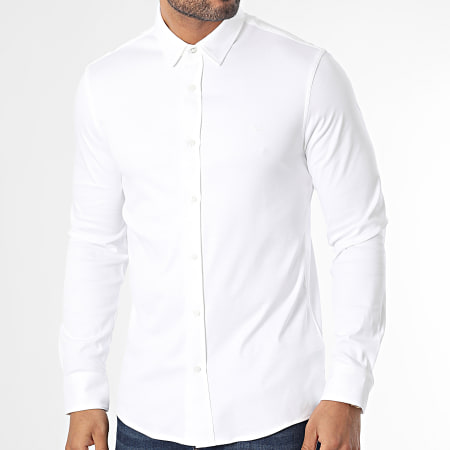 Calvin Klein - Camicia slim in cotone liscio a maniche lunghe 0858 Bianco