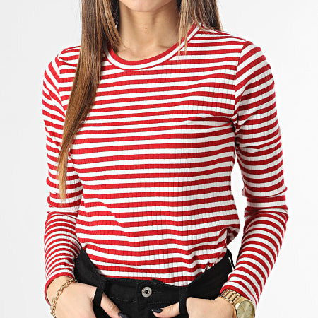 Camiseta de punto con rayas - Rojo/Rayas blancas - MUJER
