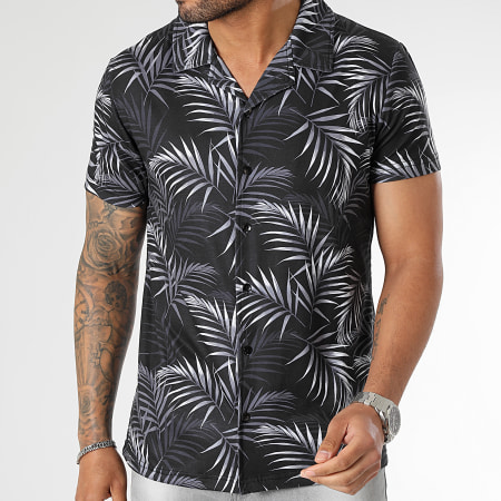 LBO - Camicia a maniche corte con stampa tropicale 2839 nero grigio antracite