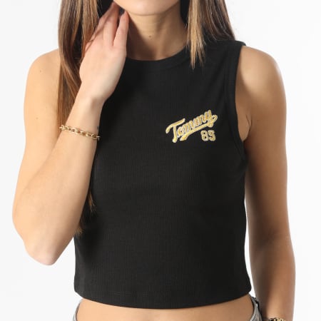 Tommy Jeans - Camiseta de tirantes para mujer Collegiate Crop Tank 8 4905 Negro
