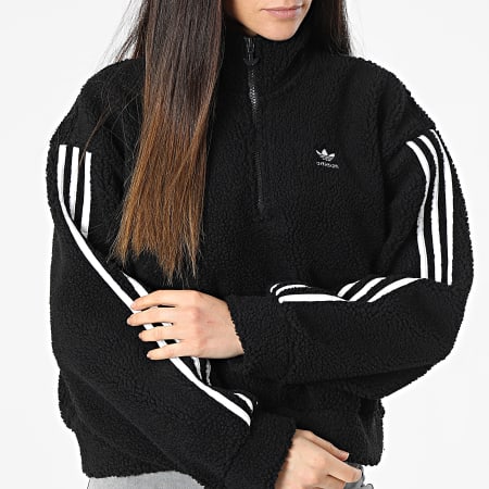 Adidas Originals - Sudadera con cuello de cremallera de rayas de piel para mujer HM2128 Negro