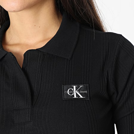 Calvin Klein - Polo de mujer de manga larga con cuello de chapa 0535 Negro