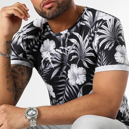 LBO - Tee Shirt Oversize Imprimé Avec Revers 2921 Floral Noir