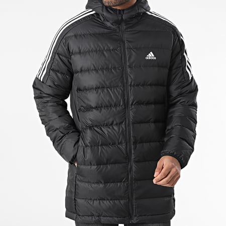 Adidas Sportswear - Essentials Down GH4604 Parka nero con cappuccio e strisce
