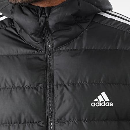 Adidas Sportswear - Essentials Down GH4604 Parka nero con cappuccio e strisce