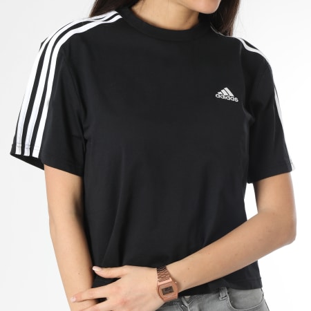 Adidas Sportswear - Tee Shirt Crop Femme 3 Stripes HR4913 Noir